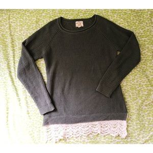 Army Green Lace Trim Sweater